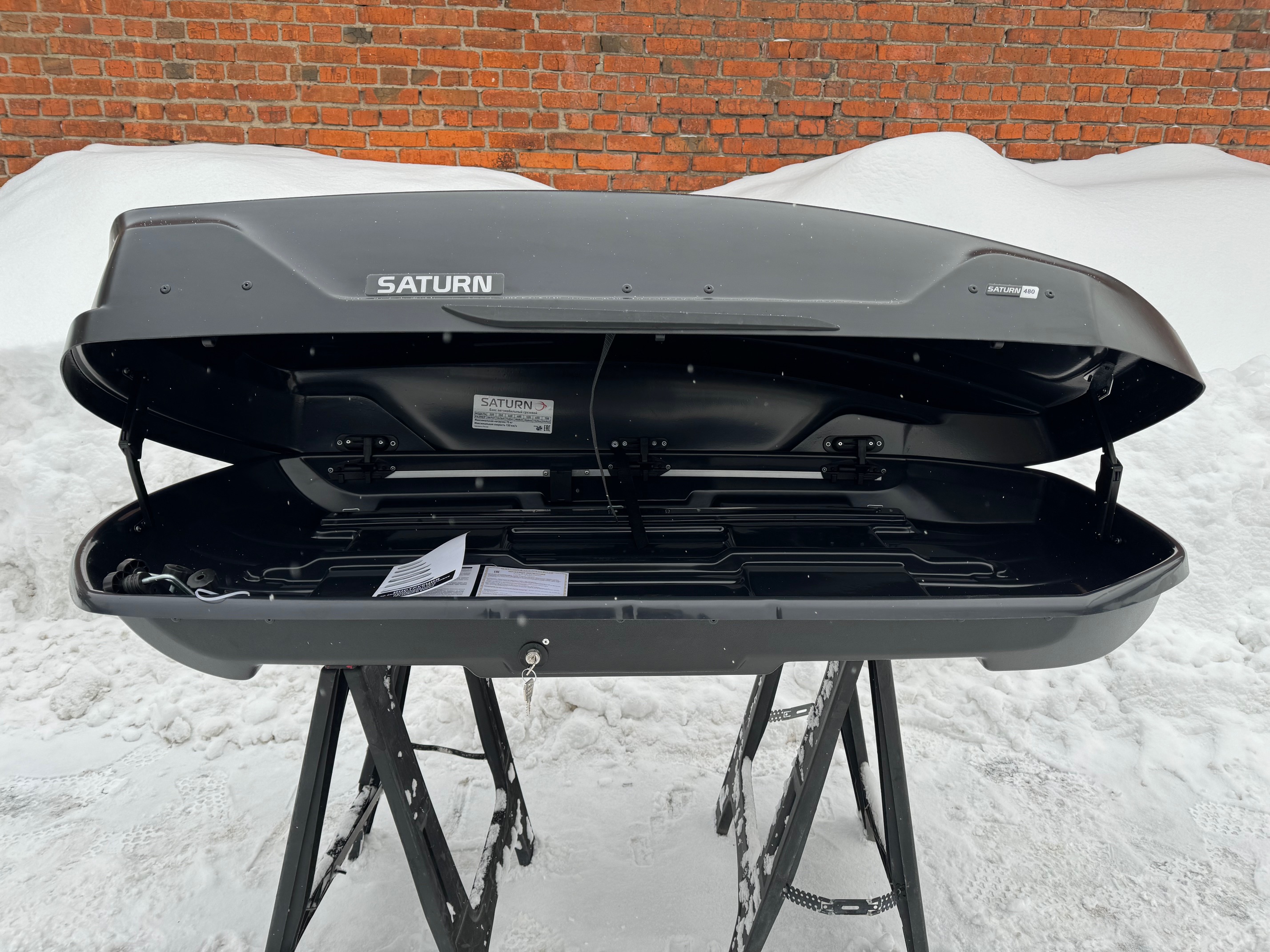 Автобокс на крышу Saturn 480 black matte DUO NEW UF (Сатурн 480 черный матовый ДУО НЬЮ УФ)